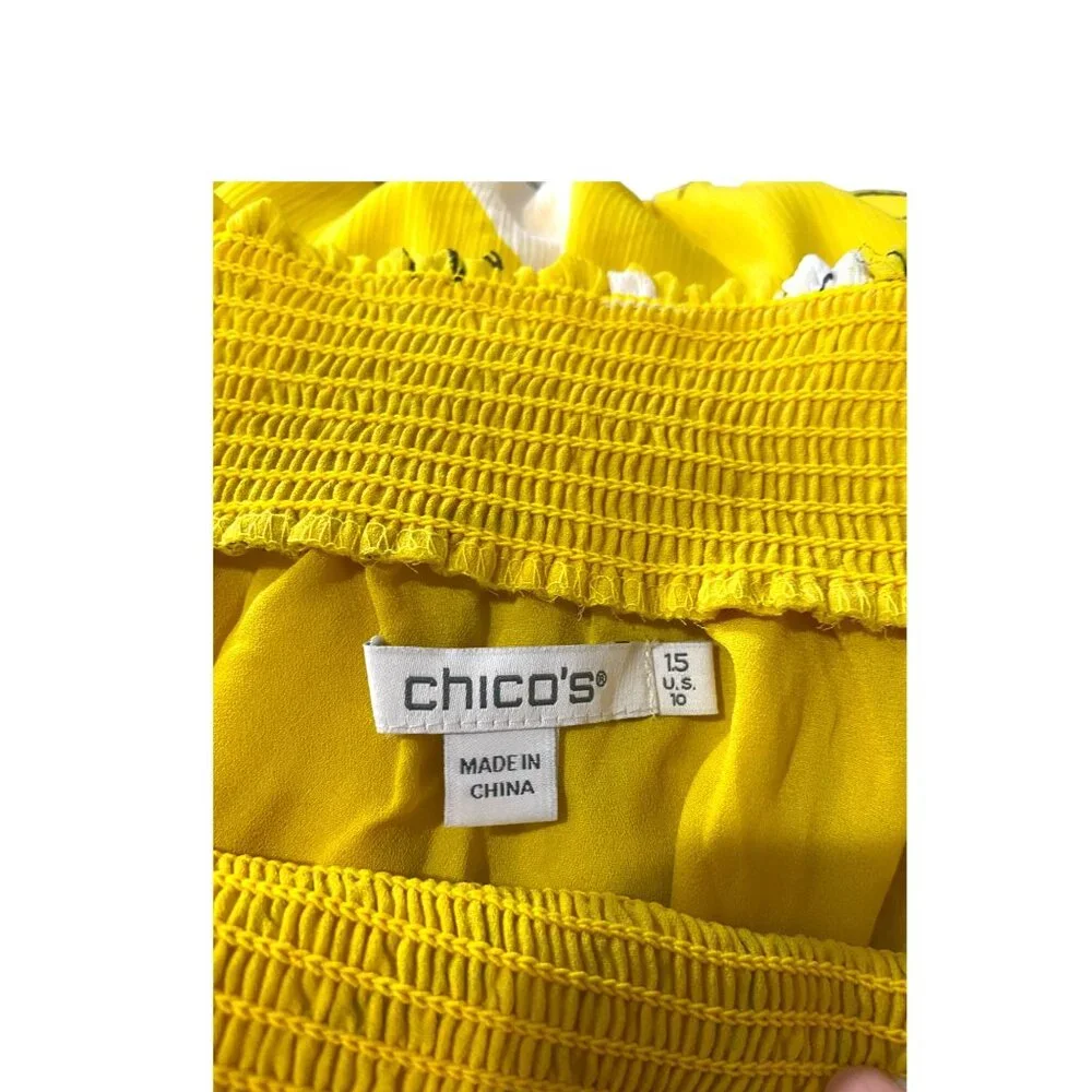 Chico’s Off Shoulder Pineapple Maxi Dress Yellow Size 10 - Picture 3 of 15